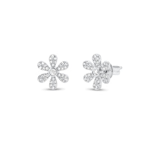 Diamond Small Daisy Stud Earrings - 14K white gold weighing 1.73 grams - 74 round diamonds totaling 0.26 carats