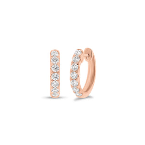 18K Gold Diamond Mini Huggie Earrings - 18K rose gold weighing 3.31 grams - 14 round diamonds totaling 0.55 carats