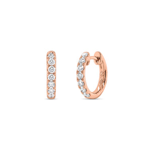 14K gold diamond small simple huggie earrings - 14K gold weighing 3.50 grams  - 14 round diamonds totaling 0.59 carats