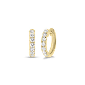 18K Gold Diamond Mini Huggie Earrings - 18K yellow gold weighing 3.31 grams - 14 round diamonds totaling 0.55 carats