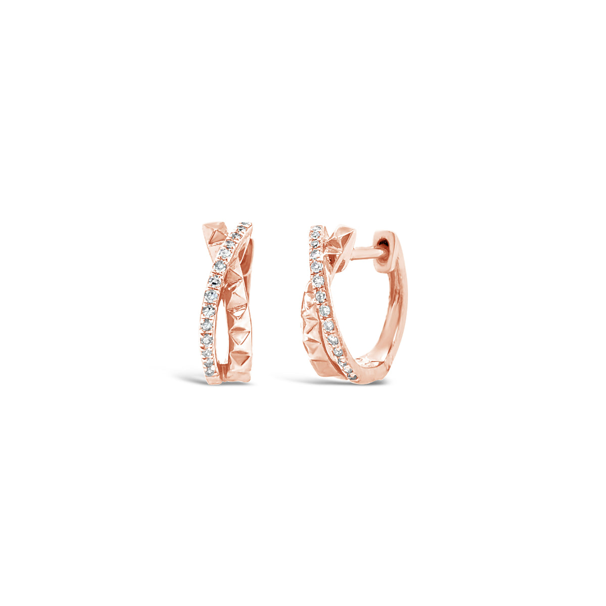 Half Diamond Half Gold Stud Huggie Twist Earrings -14k gold weighing 1.83 grams  -26 round diamonds weighing .07 carats