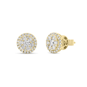 diamond round cluster stud earrings - 18K gold weighing 2.77 grams  - 66 round diamonds totaling 0.85 carats