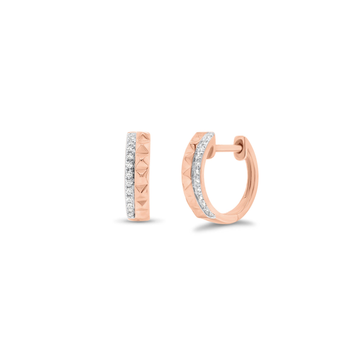Half Diamond Half Gold Stud Huggie Earrings -14k gold weighing 1.80 grams  -24 round diamonds weighing .06 carats