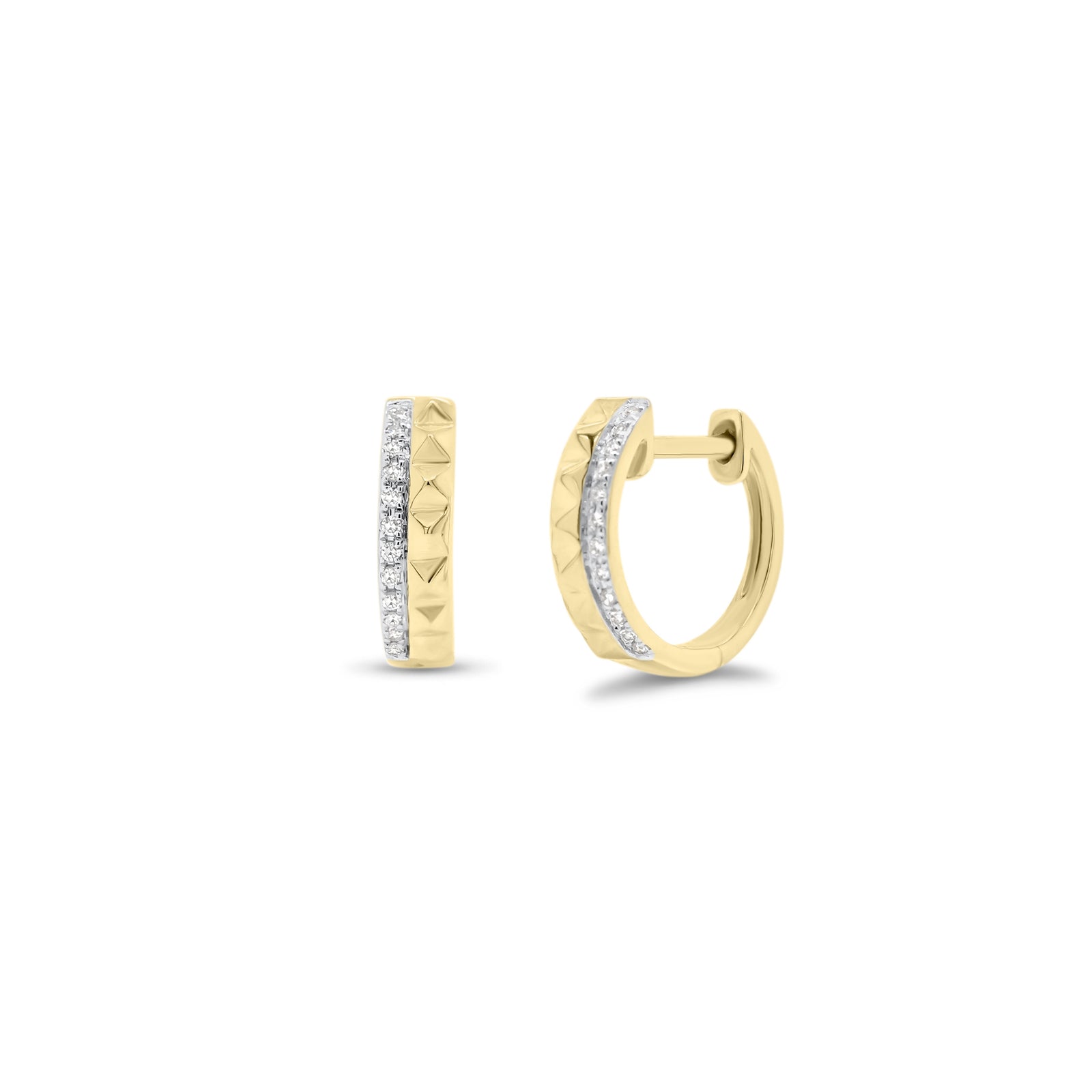 Half Diamond Half Gold Stud Huggie Earrings -14k gold weighing 1.80 grams  -24 round diamonds weighing .06 carats