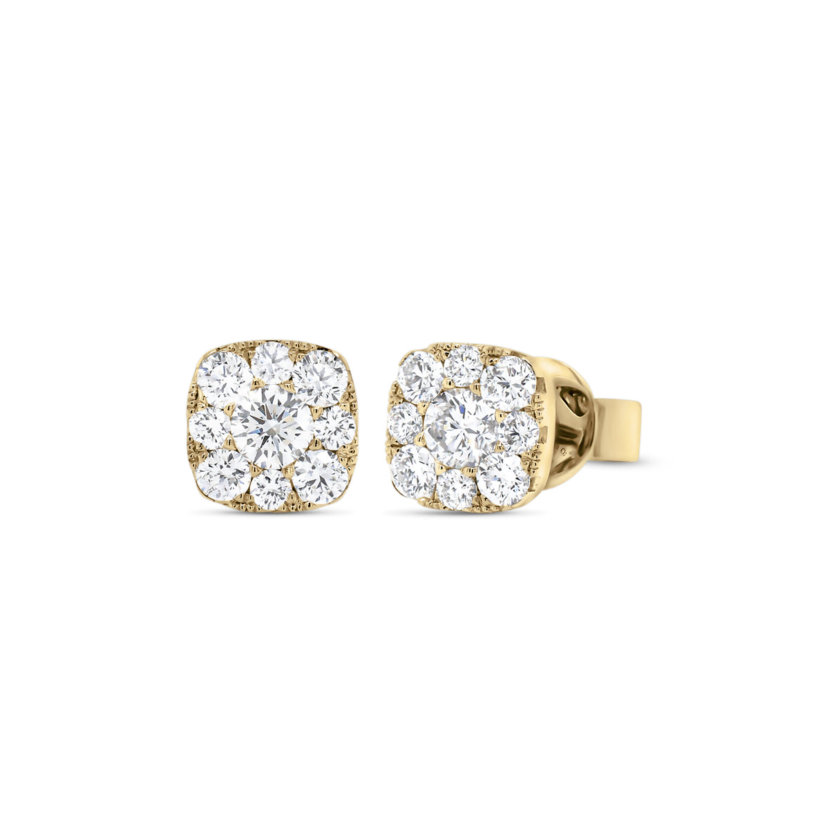 Diamond small cushion-shaped stud earrings - 18K gold weighing 2.15 grams  - 18 round diamonds totaling 0.71 carats