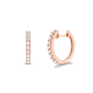 Diamond small huggie earrings - 14K gold weighing 3.08 grams - 18 round diamonds totaling 0.45 carats