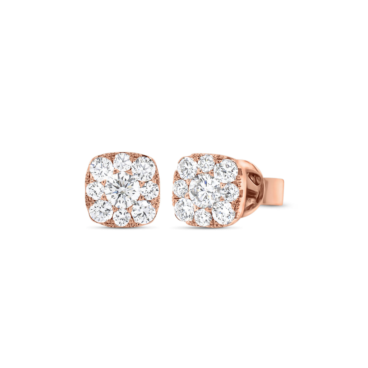 Diamond small cushion-shaped stud earrings - 18K gold weighing 2.15 grams  - 18 round diamonds totaling 0.71 carats