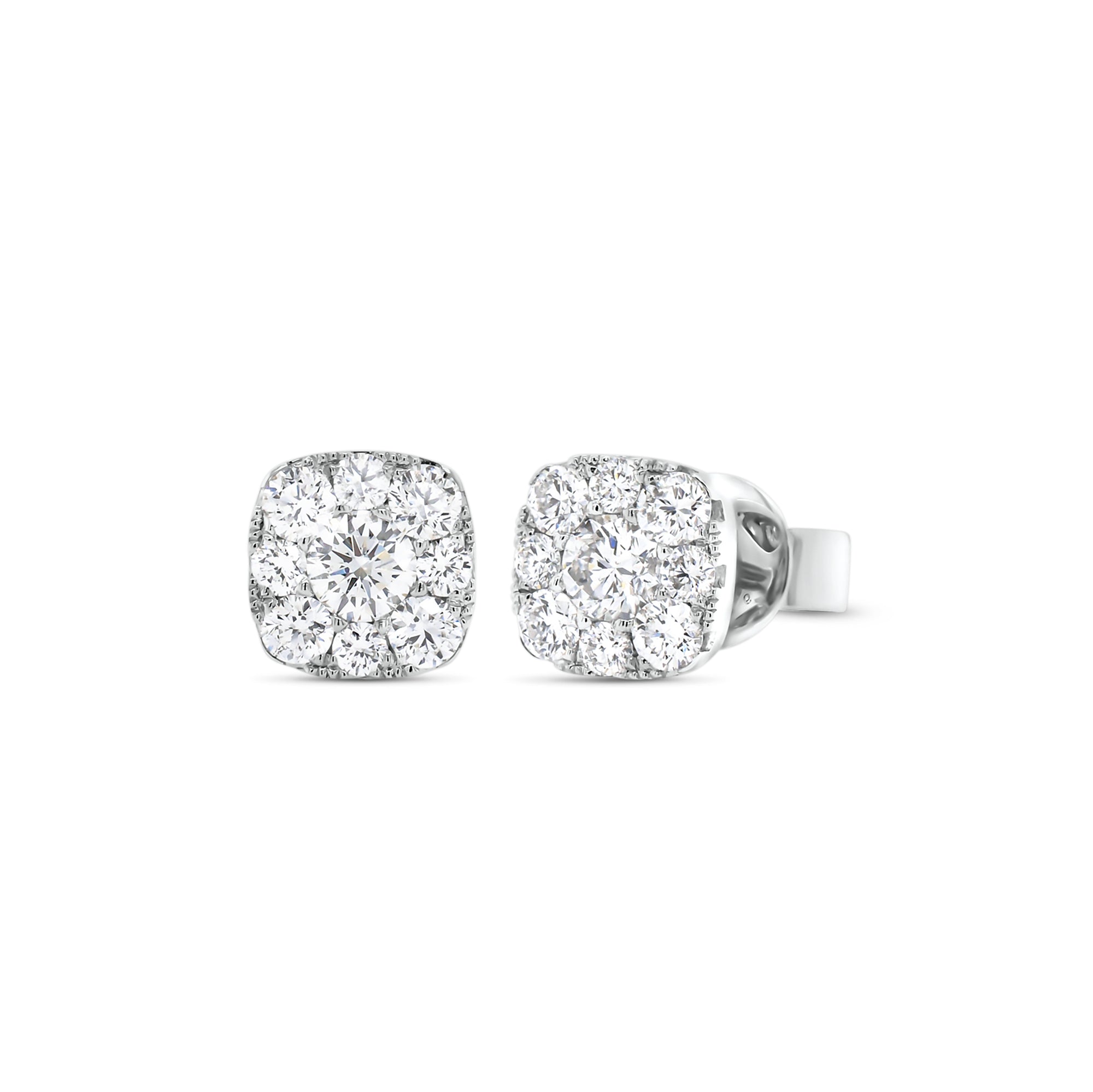 Diamond small cushion-shaped stud earrings - 18K gold weighing 2.15 grams  - 18 round diamonds totaling 0.71 carats