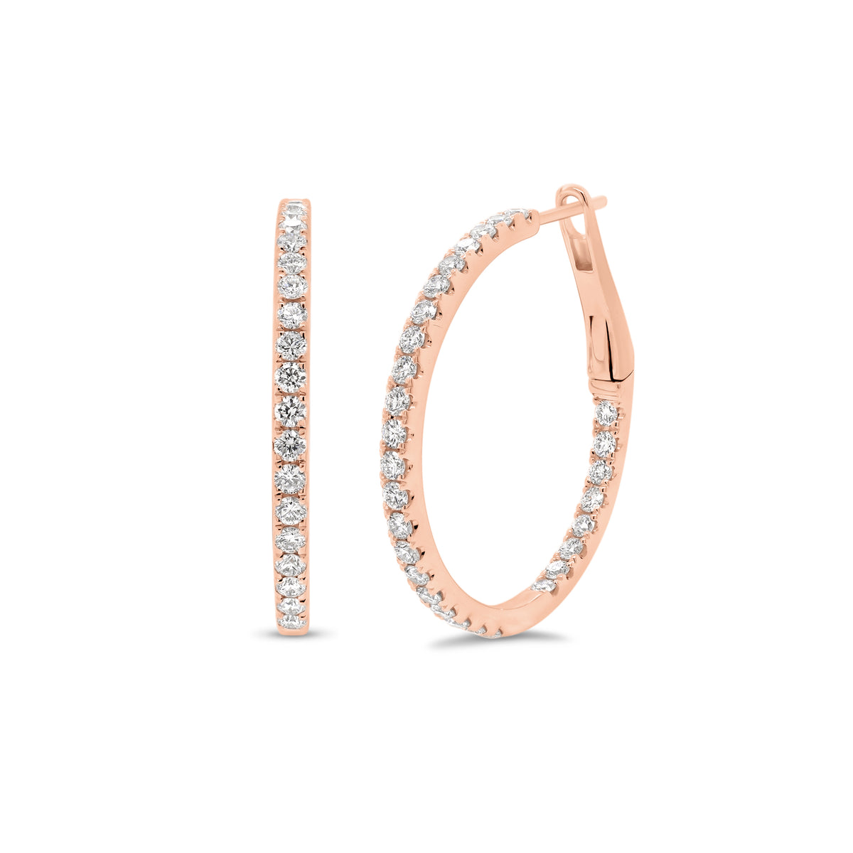 Diamond interior & exterior hoop earrings - 14K gold weighing 4.32 grams  - 58 round diamonds totaling 0.92 carats