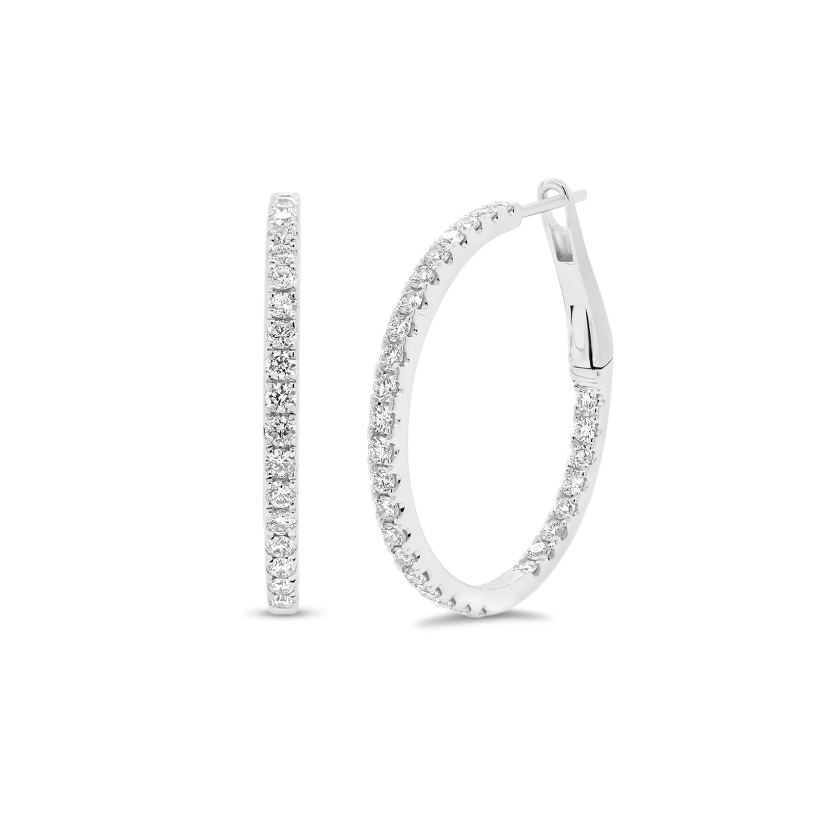 Diamond interior & exterior hoop earrings - 14K gold weighing 4.32 grams  - 58 round diamonds totaling 0.92 carats