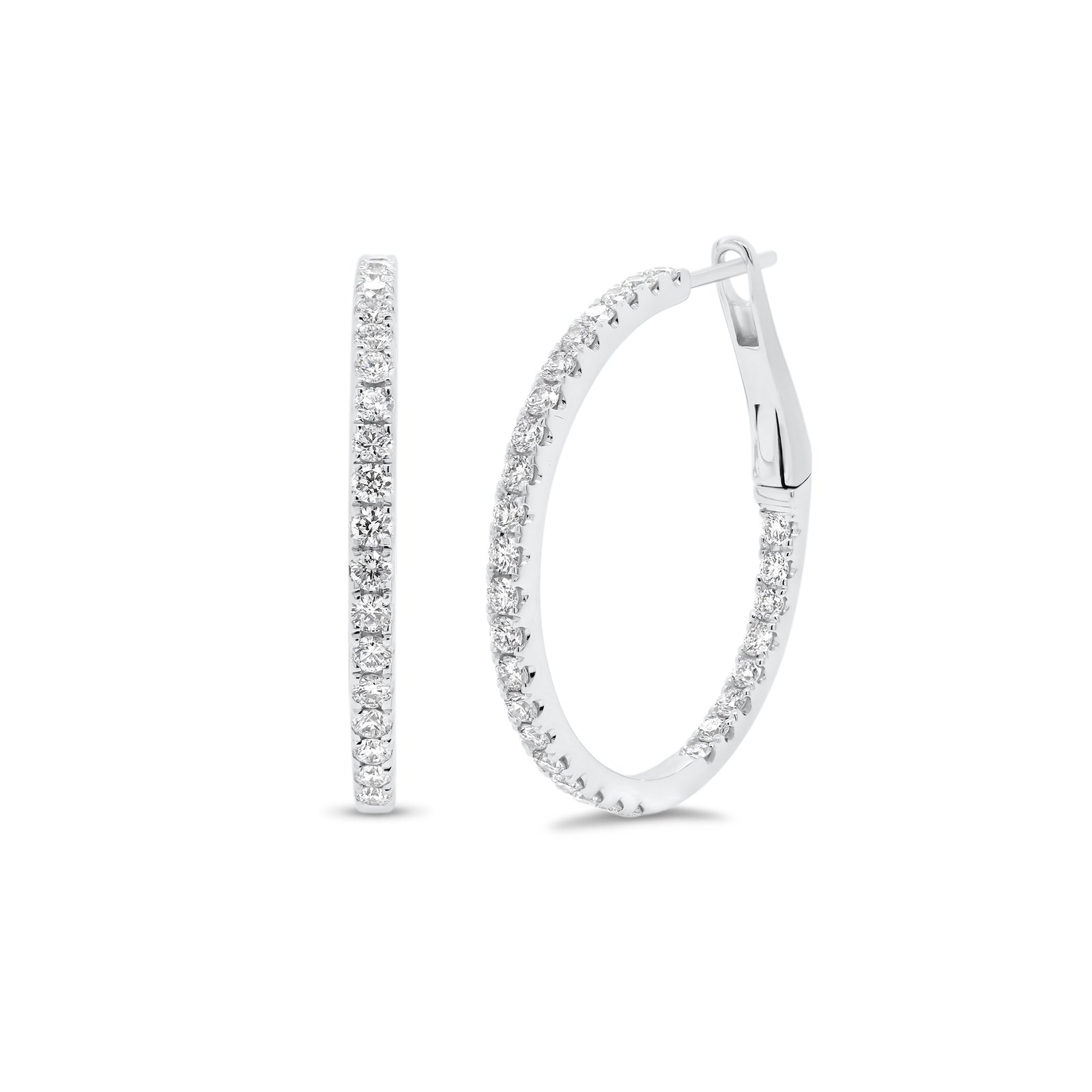 Diamond interior & exterior hoop earrings - 14K gold weighing 4.32 grams  - 58 round diamonds totaling 0.92 carats