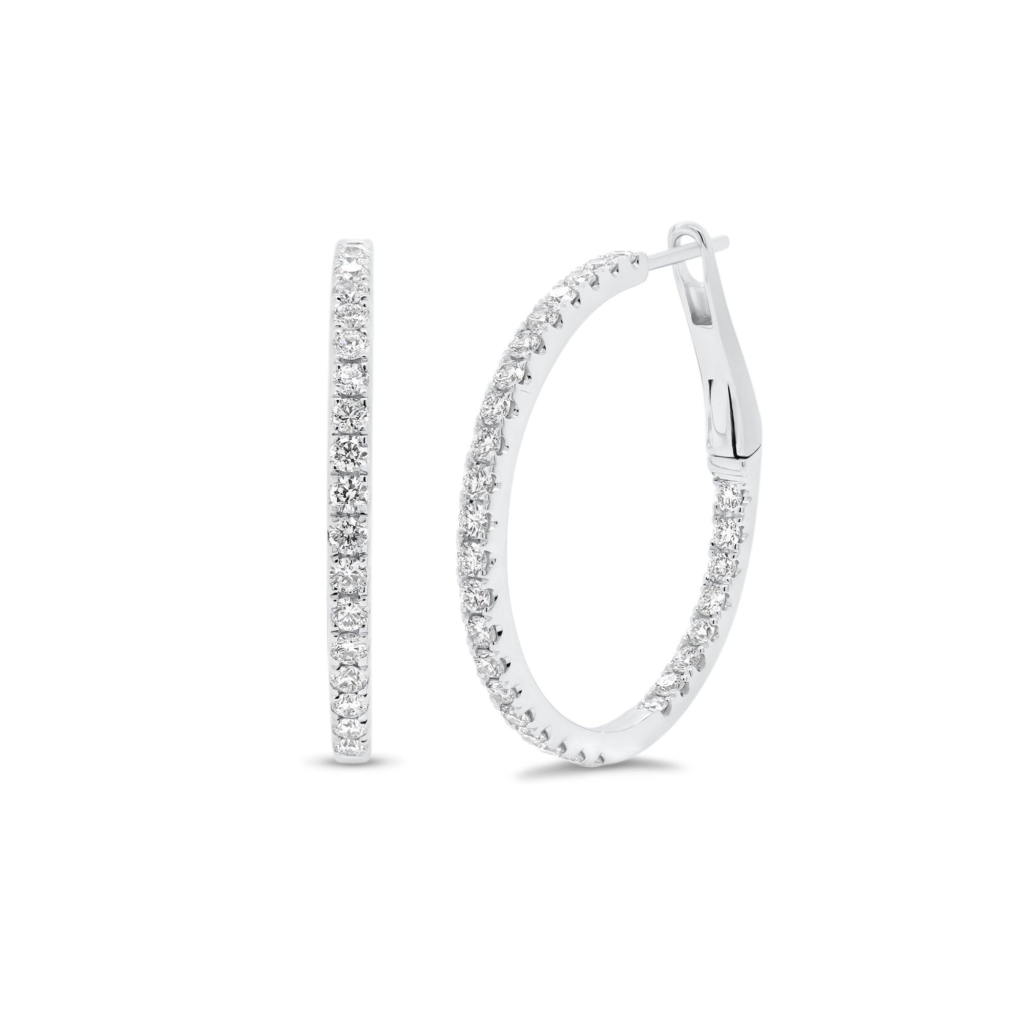 Diamond interior & exterior hoop earrings - 14K gold weighing 4.32 grams  - 58 round diamonds totaling 0.92 carats