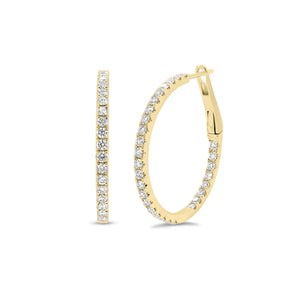 Diamond interior & exterior hoop earrings - 14K gold weighing 4.32 grams  - 58 round diamonds totaling 0.92 carats