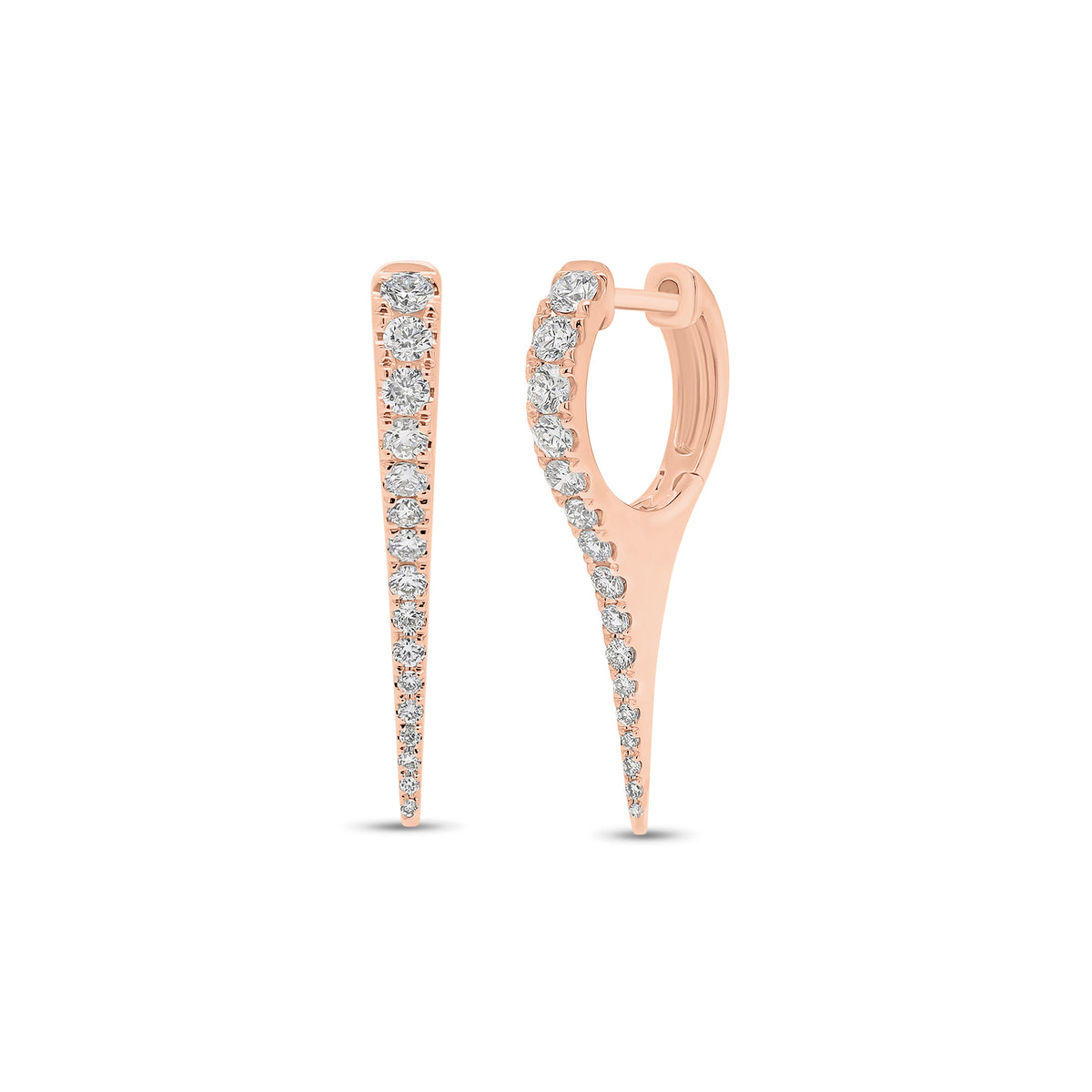 Diamond Spike Huggie Earrings - 14K gold weighing 2.55 grams  - 32 round diamonds weighing 0.50 carats