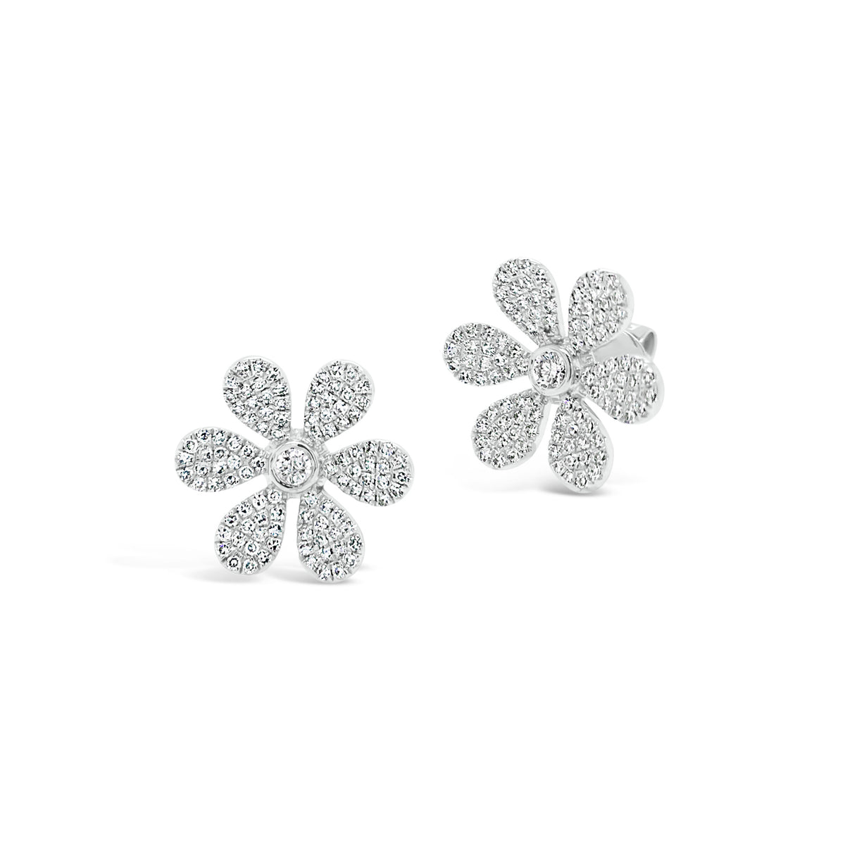 Diamond large daisy stud earring - 14K gold weighing 2.92 grams.  - 206 round diamonds totaling 0.60 carats.