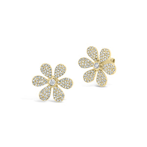 Diamond large daisy stud earring - 14K gold weighing 2.92 grams.  - 206 round diamonds totaling 0.60 carats.