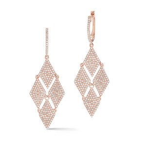 Diamond Fashion Dangle Earrings  -14K gold weighing 4.81 grams  -504 round pave-set diamonds totaling 1.09 carats