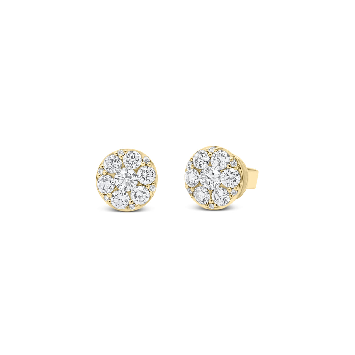 Diamond round halo stud earrings  - 18K gold weighing 2.31 grams  - 26 round diamonds totaling 0.94 carats
