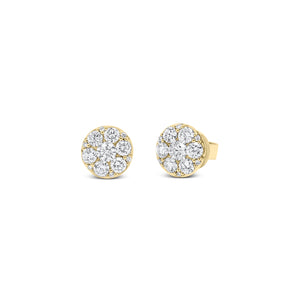 Diamond round halo stud earrings  - 18K gold weighing 2.31 grams  - 26 round diamonds totaling 0.94 carats