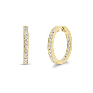 Diamond Interior-Exterior Hoop Earrings with Milgrain - 18K yellow gold weighing 5.09 grams - 42 round diamonds totaling 0.60 carats