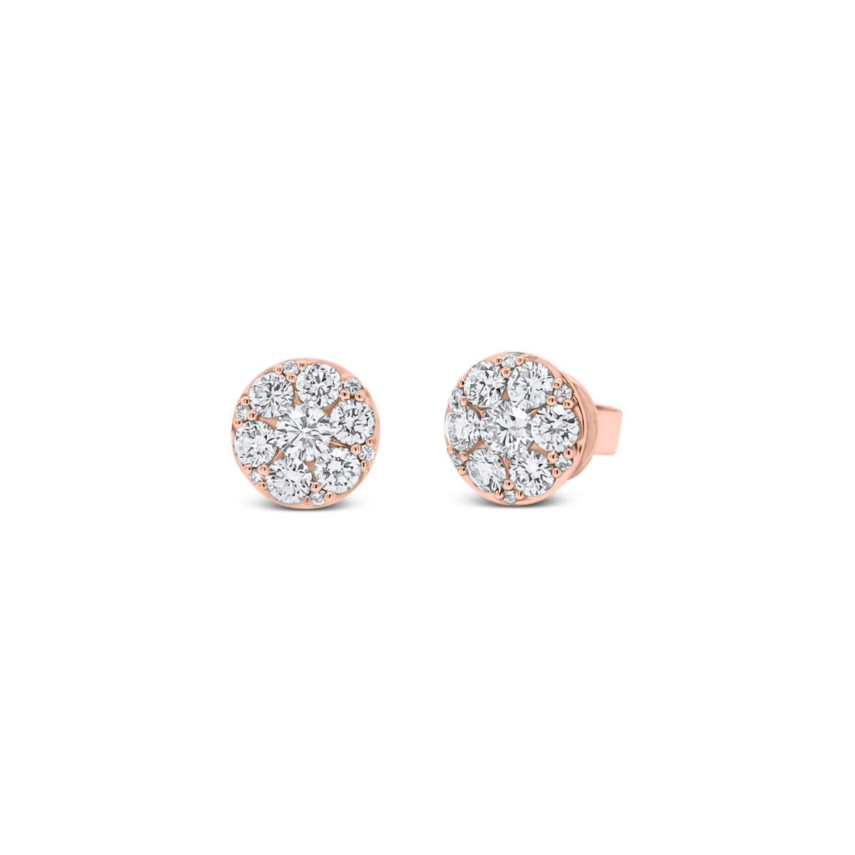 Diamond round halo stud earrings  - 18K gold weighing 2.31 grams  - 26 round diamonds totaling 0.94 carats