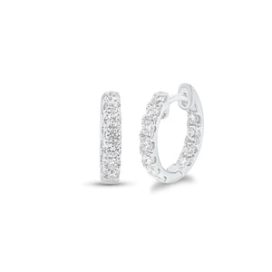 Solid 14K white gold weighing 2.77 grams featuring 18 round diamonds weighing 0.39 carats 0.39 ct Huggie Earrings | Nuha Jewelers