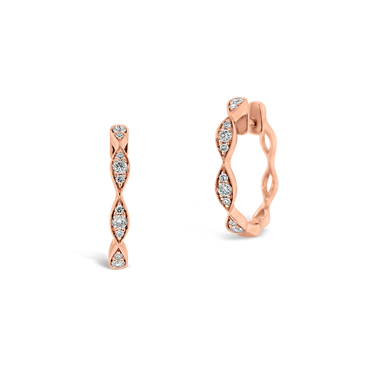 Large Diamond Wavy Hoop Earrings -18K gold weighing 2.72 grams  -20 round diamonds totaling 0.21 carats