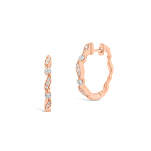 Large Diamond Ribbon Huggie Earrings -18K rose gold weighing 3.28 grams -22 round diamonds totaling 0.20 carats
