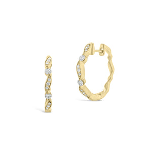 Large Diamond Ribbon Huggie Earrings -18K yellow gold weighing 3.28 grams -22 round diamonds totaling 0.20 carats