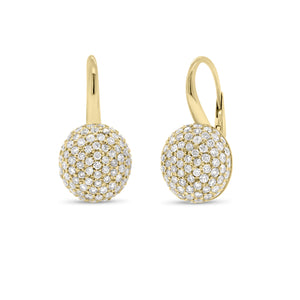 Diamond Domed Lever-Back Earrings. -18K yellow gold weighing 6.42 grams -190 round pave set diamonds totaling 2.23 carats