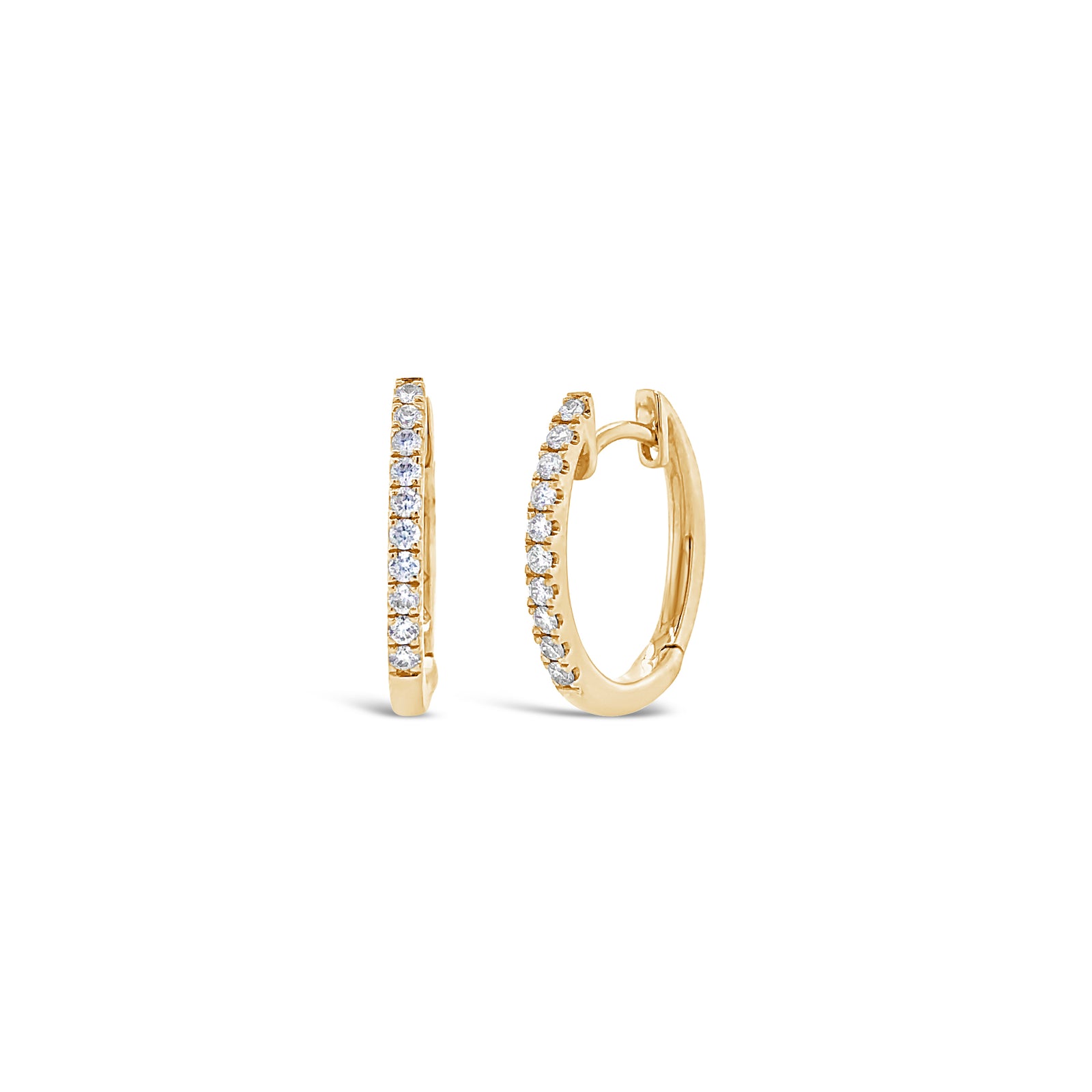 Mini diamond huggie earrings -14k gold weighing 1.87 grams  -20 round diamonds weighing .17 carats