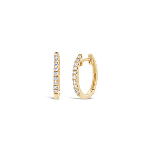 Mini diamond huggie earrings -14k gold weighing 1.87 grams  -20 round diamonds weighing .17 carats