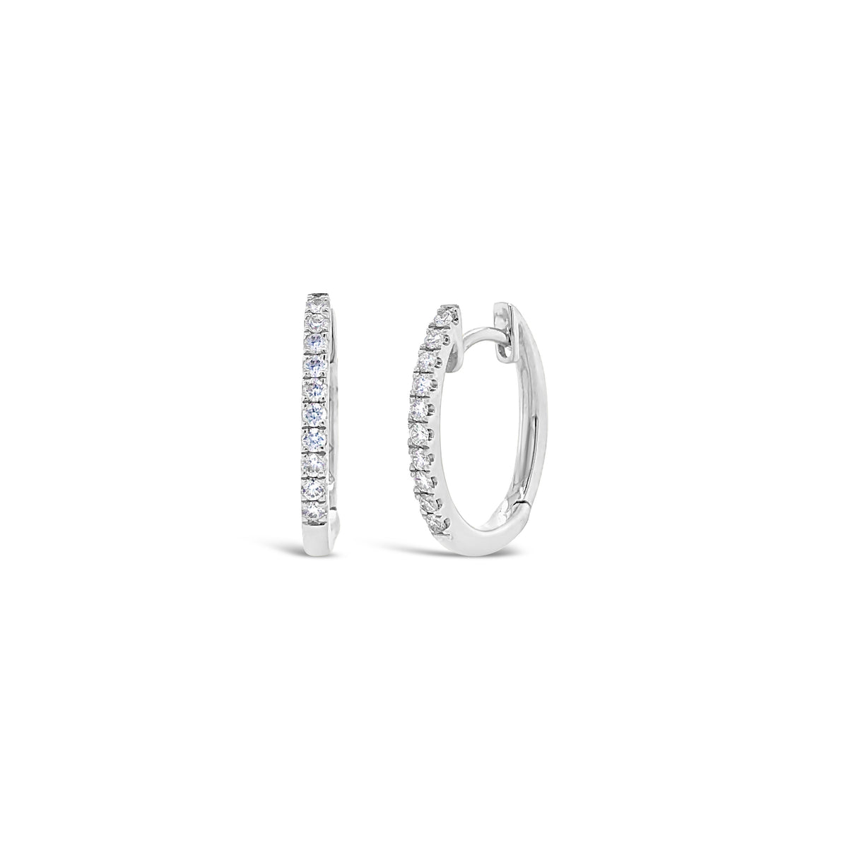 Mini diamond huggie earrings -14k gold weighing 1.87 grams -20 round diamonds weighing .17 carats