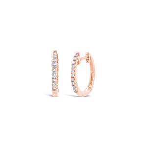 Mini diamond huggie earrings -14k gold weighing 1.87 grams -20 round diamonds weighing .17 carats