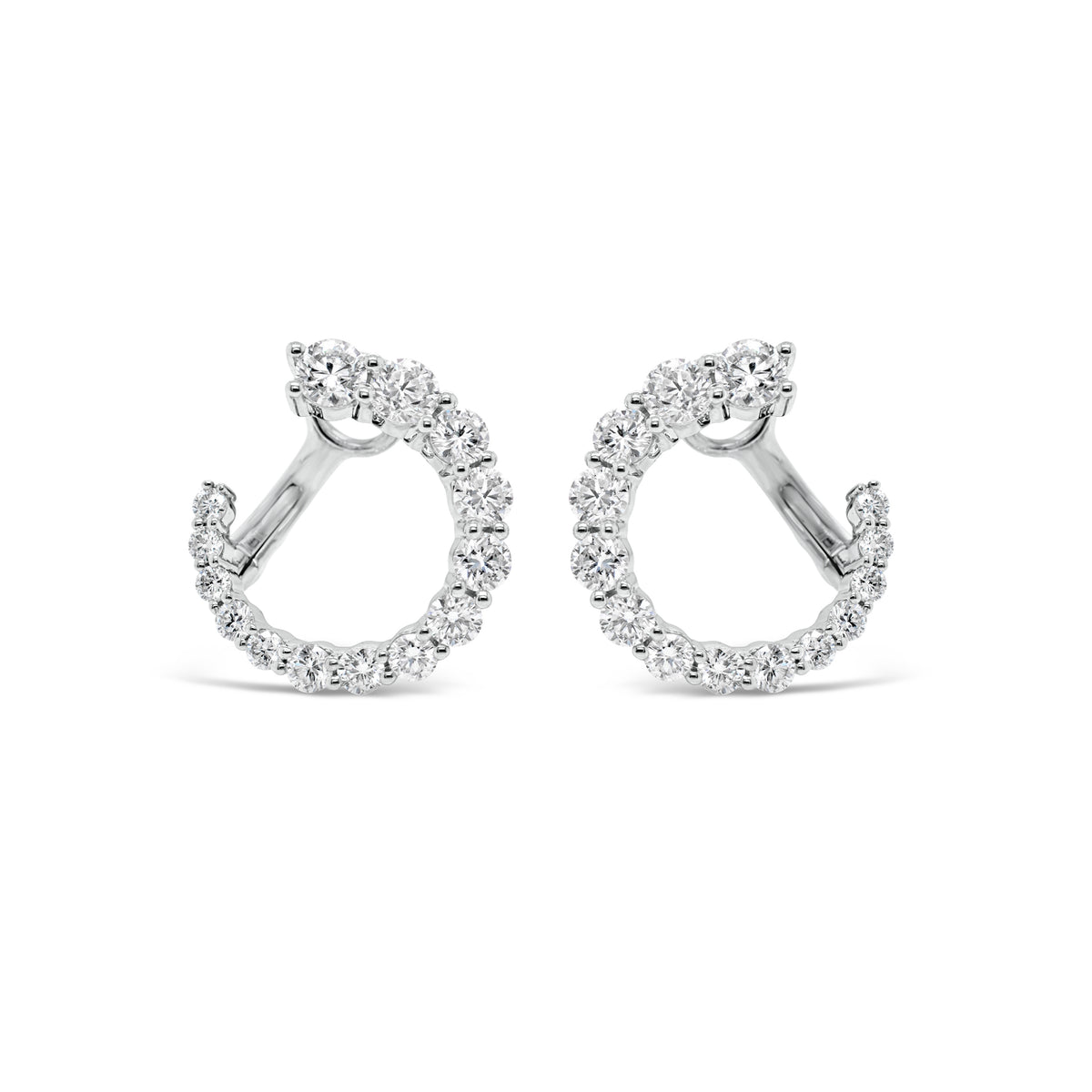 Diamond Small Graduated Open Hoop Earrings - 18K gold weighing 4.83 grams  - 28 round diamonds totaling 2.21 carats