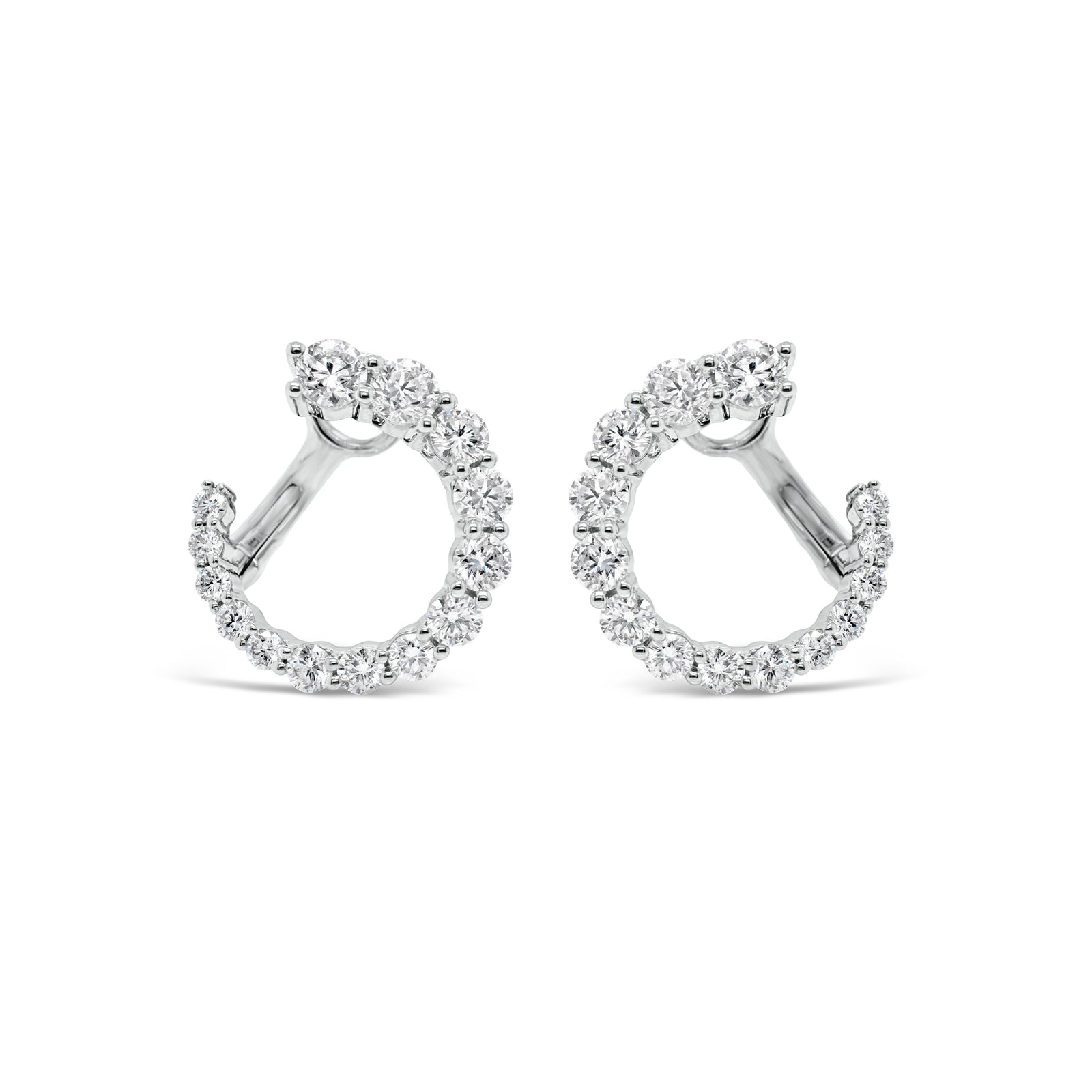 Diamond Small Graduated Open Hoop Earrings - 18K gold weighing 4.83 grams  - 28 round diamonds totaling 2.21 carats