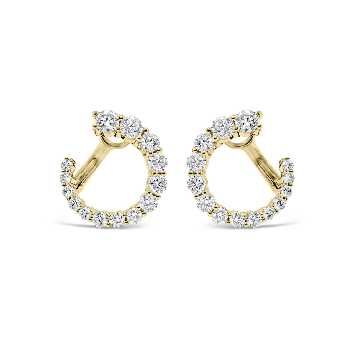 Diamond Small Graduated Open Hoop Earrings - 18K gold weighing 4.83 grams  - 28 round diamonds totaling 2.21 carats