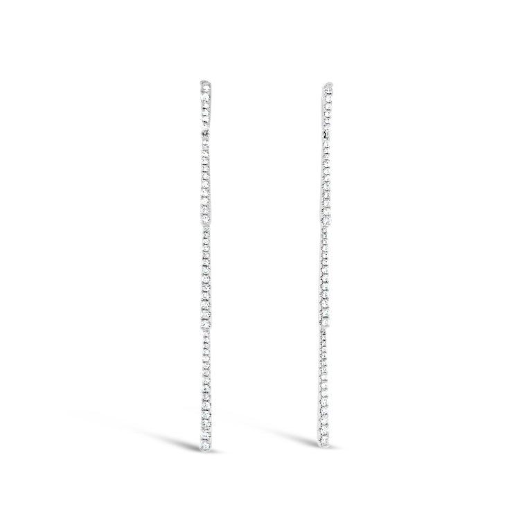 Diamond Classic Linear Dangle Earrings -18K white gold weighing 3.99 grams -90 round diamonds totaling 0.76 carats