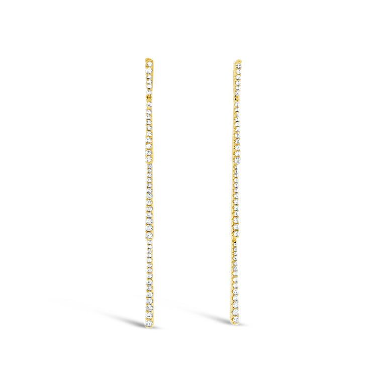 Diamond Classic Linear Dangle Earrings -18K yellow gold weighing 3.99 grams -90 round diamonds totaling 0.76 carats