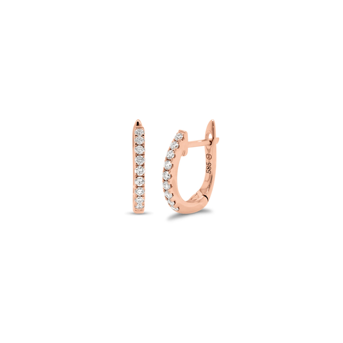 Diamond Petite Horseshoe Huggie Earrings - 14K gold weighing 1.15 grams  - 18 round diamonds totaling 0.13 carats