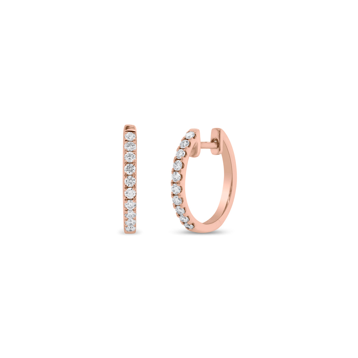 Diamond simple huggie earrings - 14K gold weighing 1.51 grams - 22 round diamonds totaling 0.15 carats