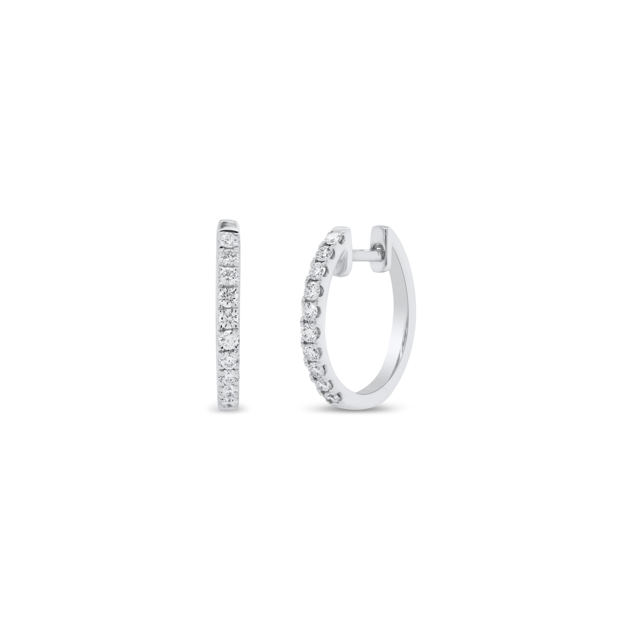 Diamond simple huggie earrings - 14K gold weighing 1.51 grams  - 22 round diamonds totaling 0.15 carats