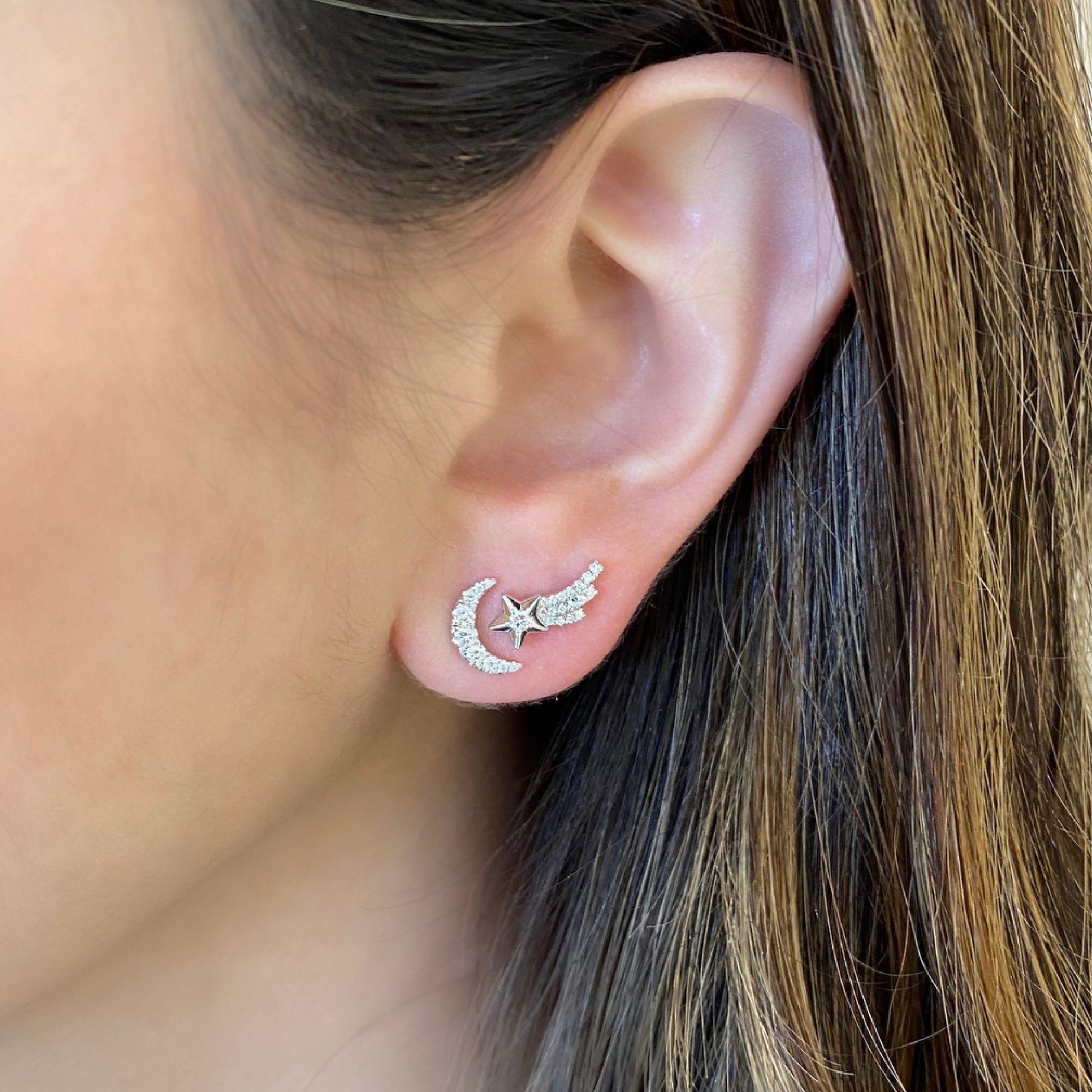 Celestial Diamond Stud Earrings -14K white gold weighing 1.39 grams -27 round diamonds weighing 0.18 carats