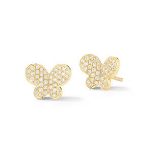 Butterfly diamond stud earring 18k Gold, 2.55 grams, 84 round pave-set diamonds .34 carats.  Earring size 8.5 millimeters, top width 11 millimeters, bottom width 7 millimeters.