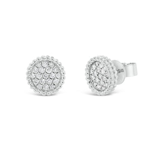Pave diamond stud earring with beaded gold detail - 14K gold weighing 4.20 grams  - 38 round diamonds totaling 0.41 carats