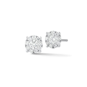 0.56ct round diamond cluster earrings- 18k gold weighing 1.29 grams  - 18 round shared prong-set diamonds totaling .28 carats.  - 2 round shared prong-set diamonds totaling .28 carats.