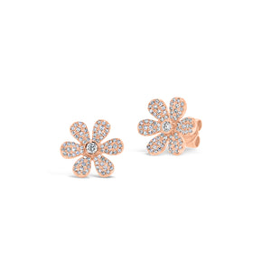 Diamond medium daisy stud earrings - 14K gold weighting 2.21 grams. - 158 round diamonds totaling 0.37 carats.