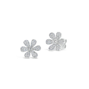 Diamond medium daisy stud earrings - 14K gold weighting 2.21 grams. - 158 round diamonds totaling 0.37 carats.