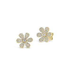 Diamond medium daisy stud earrings - 14K gold weighting 2.21 grams.  - 158 round diamonds totaling 0.37 carats.