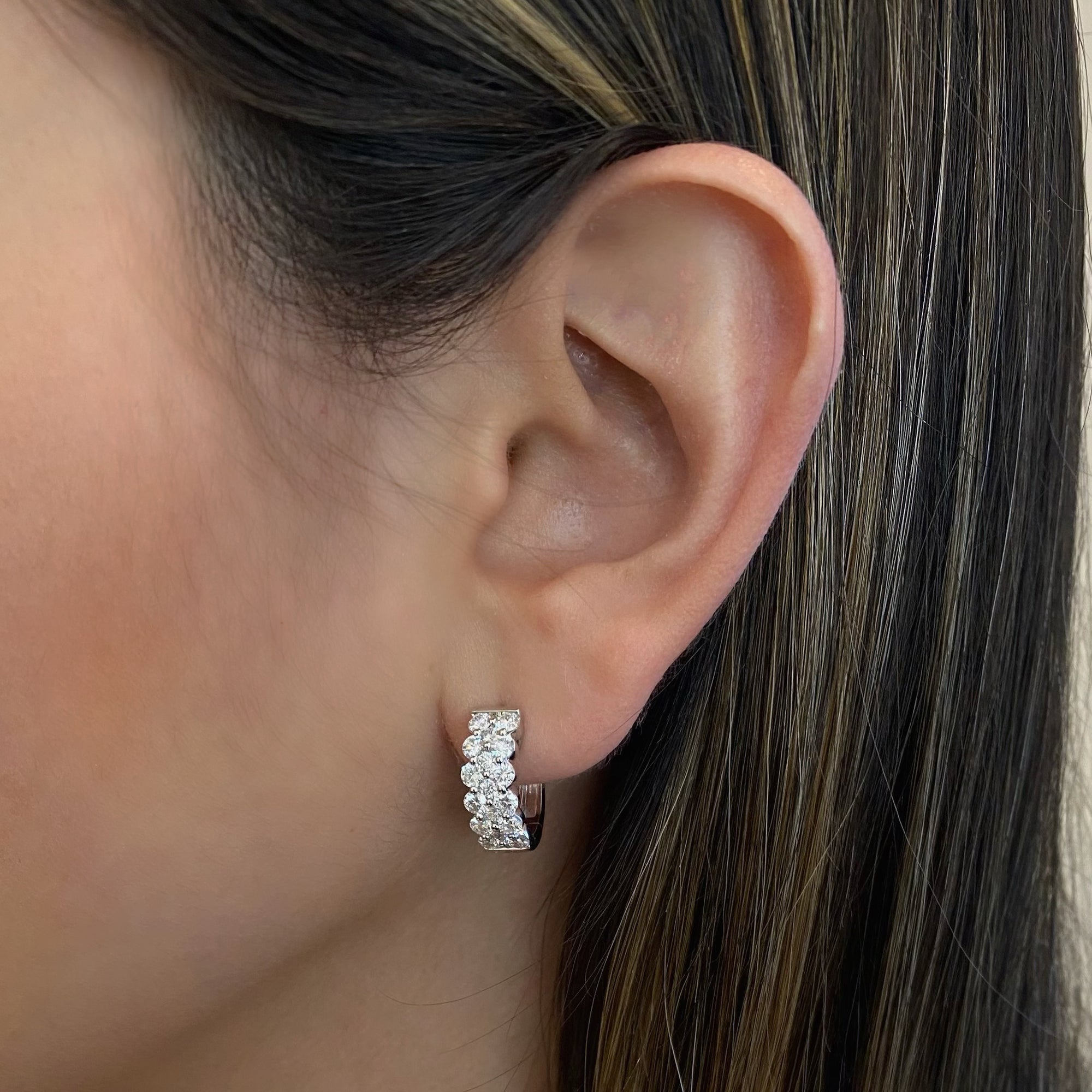 Diamond Wide Huggie Earrings - 14K gold weighing 4.94 grams  - 34 round diamonds totaling 1.80 carats